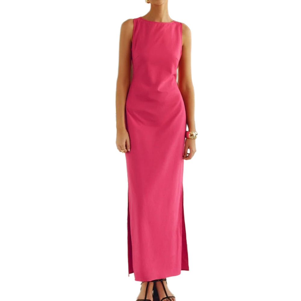 NWT Commense Cotton & Linen Crisscross Long Dress Pink Medium